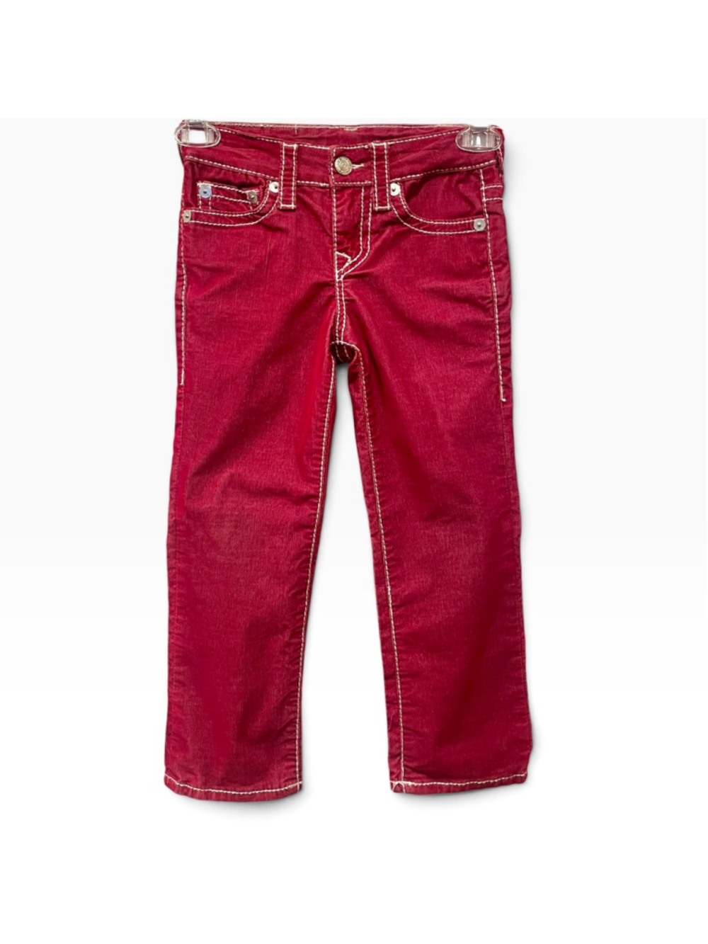 True Religion Girls Size 5 Big T Cord Straight Leg Jeans Pants Thick Stitch